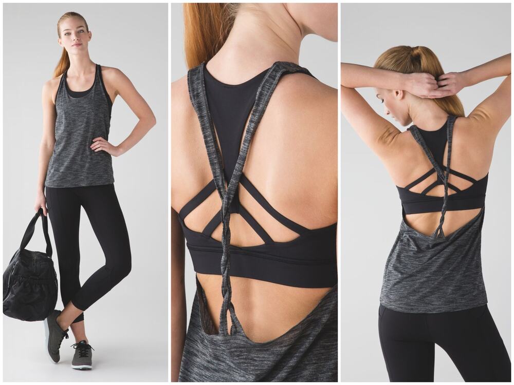 Lululemon Twist & Toil Tank Size 4 Heathered Black Grey 2-in-1 Bra Tank
